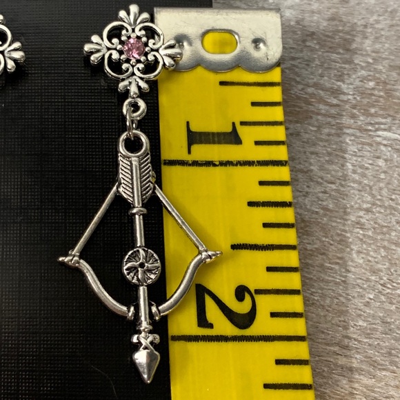 Bow and Arrow Pink Rhinestone Earrings - Picture 4 of 4